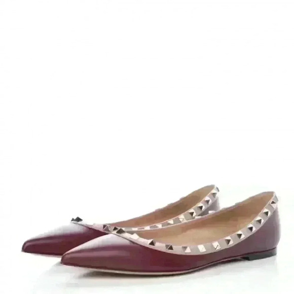 VALENTINO GARAVANI Rockstud Calfskin Leather Pointed Ballet Flats - Picture 3 of 16